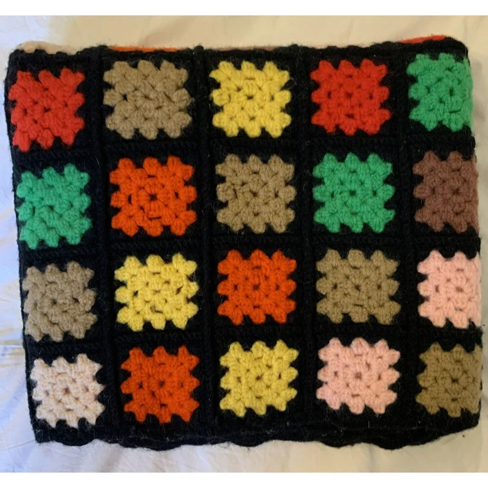 Vintage Granny Handmade Crochet Wool Afghan Square Roseanne Big Bang 48” X 48”